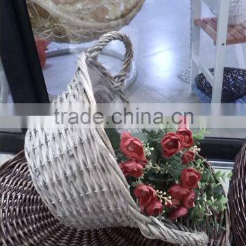 willow flower basket with handle and plastic lining