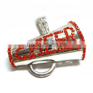 Orange Rhinestone Cheerleading Magaphone Magnetic Pendant Charm