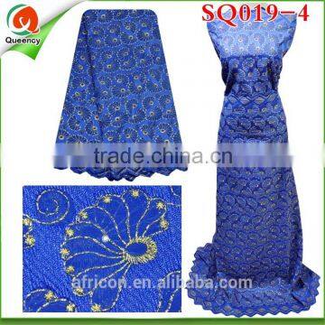 High quality beautiful stones drcorations SQ019-4 royal blue swiss lace fabric