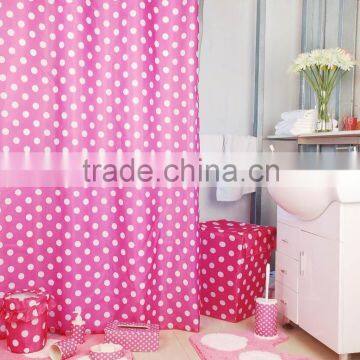 Polka Dot Pink shower curtain/bath mat set/ceramic bath accessories set