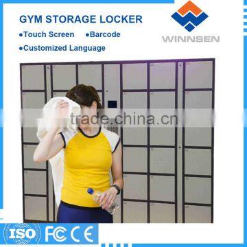 Gymnasium electronic selectable locker with advertising screen