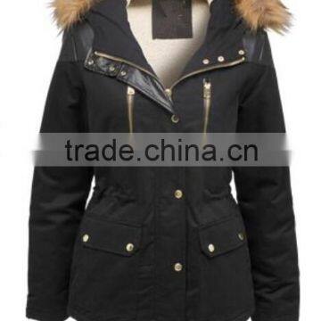 2015 new European French women jacket,padding coat with golden zipper,patchwork elbow sleeve