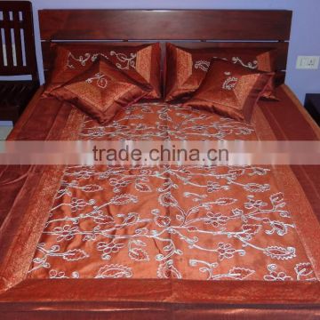 Silk Indian Bed cove Ethnic Orange Silk Bedspread