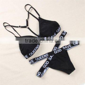 Europe bikini with a chest pad sexy lady letter suspenders split swimsuit