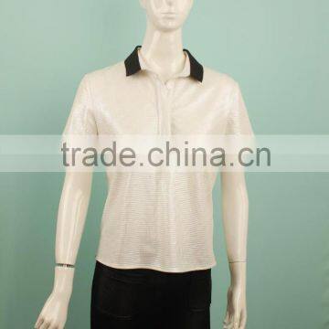 2016 Latest Fabric Rib Neckline Polo Shirt Women Shirt Clothing photo-3