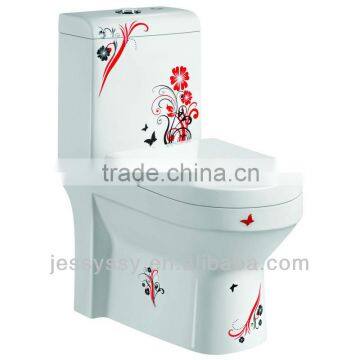 ceramic decal S-trap P-trap one piece toilet 211 red vine