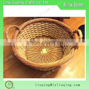 Round Wicker and Rope Basket Food Fruit Multi-Use Basket With Ear Handles