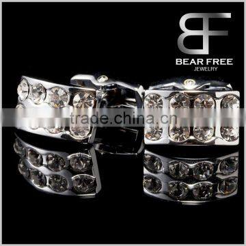 High Quality Western Style Alloy Square Shape White CZ Crystal Inlaid Silver Men's Enamel Cufflinks