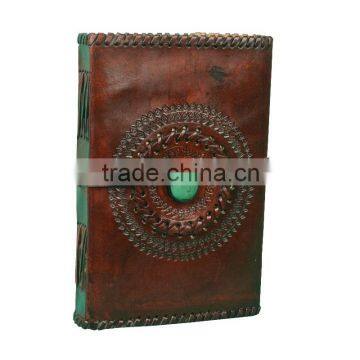 Leather Journal with God's Eye Abstract Stone Handmade Leather Diary Sketchbook