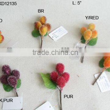 2014 Hot Sale Artificial Fake Fruits Christmas 5" Artificial Sugar Grapes With Glitter Christmas Pick