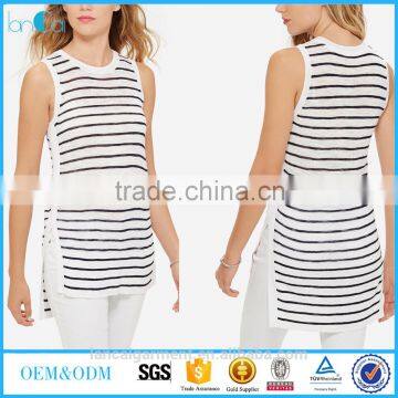 Women summer clothing long tank top white and black stripe design