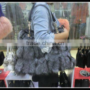 2016 fashion fox fur handbag real fur lady shoulder bags