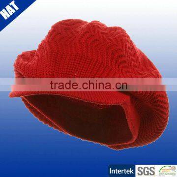 Fancy girls red color 100% acrylic knitted beanie hat