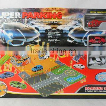 super railway parking lot with 1 alloy helicopter and 3 alloy cars