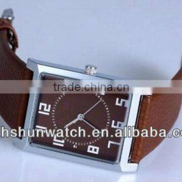 2016 new business vintage stainless steel case back leather mens watch