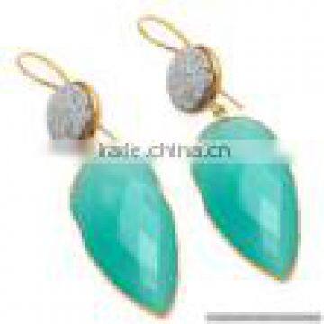 Druzy and Aqua Chalcedony Gemstone Earrings