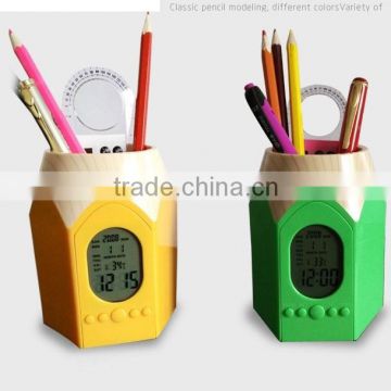 hot sale cheap digital led color change wooden pen holder clock