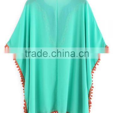 2016 Fashion Design Embroidery Lace Trimming Chiffon Casual Kaftan Top, Beach Kaftan SY1604 photo-2