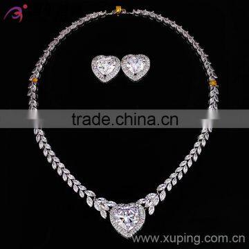 Zircon Crystal Clear Heart Necklace Earrings Luxury Wedding Jewelry Set