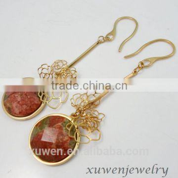 gold plated unakite stone stainless steel antique earrings