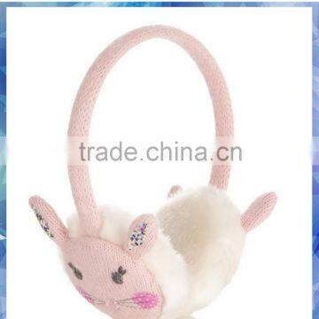 Fluffy Bunny Knitted Kids Winter Earmuffs With Glitter Nose and 3D Ears photo-2