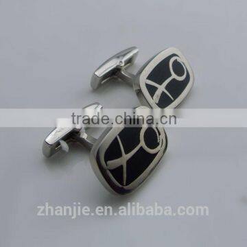 Custom Logo Made Black Enamel Stainless Steel Cuff Links