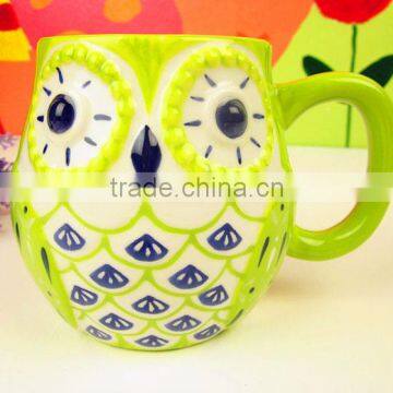 ceramic 3d owl shape mug handpaint