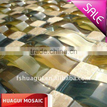 HG-84007 WAVING CRYSTAL GLASS TILE MIX LIGHT EMPERADOR MARBLE MOSAIC TILES