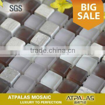 Stone Glass Tile collection-15x15mm square stone blend frosted glass tile, bath and backsplash glass wall and floor tile EGS079