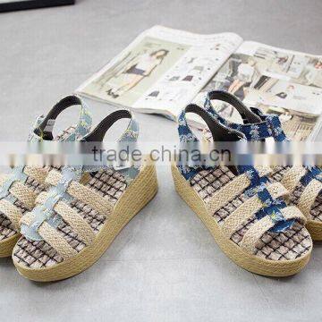 2015 New summer denim middle-heel sandals wholesale