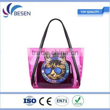 Fashion vinyl PVC Hand Bag With glod Webbing Handle Bag,bag in bag