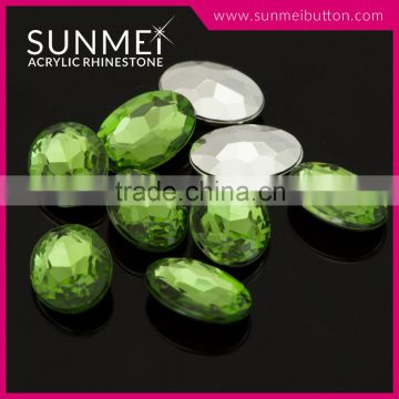 Wholesale Price Olive Green Color Non Flat Back Oval Shaped Acrylic Rhinestone Hair Accessory