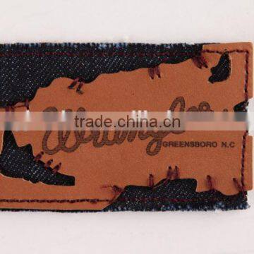 fashion fake washable leather jeans label/ PU leather patch made in china