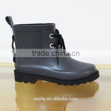 Red Kids Jelly Ankle Western Rubber Rain Boots With Shoelace photo-6