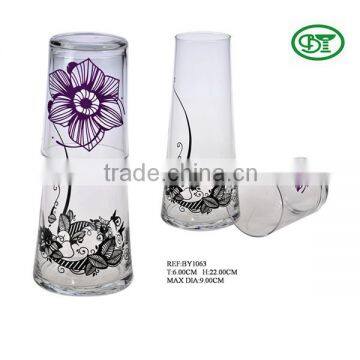 giant clear glass decanter set with flower decoration