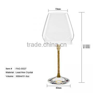 24 Carat Gold Leaf Large Bowl Delicate Burgundy Wine Glass Unique Stemware