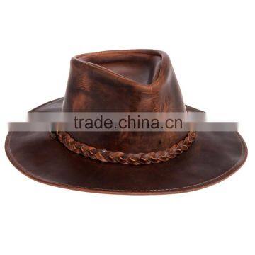 Henschel Mens Brown Genuine Oiled Leather Walker Western Cowboy Hat NEW
