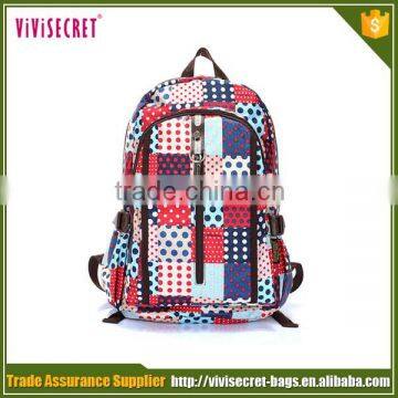 Manufacturer promotional cheap nylon fabric dot printing school girls backbag