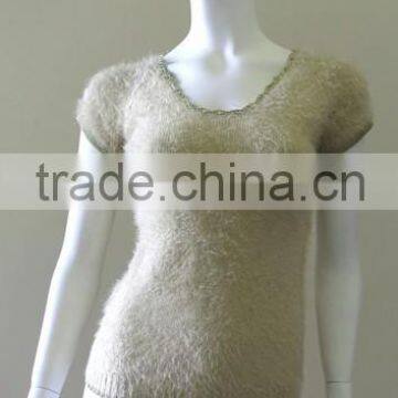 Women's Knitted Vest in Father Yarn With Handmade Crochet