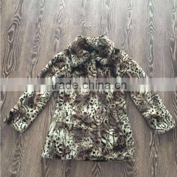 long sleeve with fur collar leopard print fake fur coat