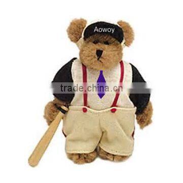 Logo sports teddy bear with baseball bat imprinted plush sports teddy bear with baseball bat bandana t-shirt ribbon mascot toys