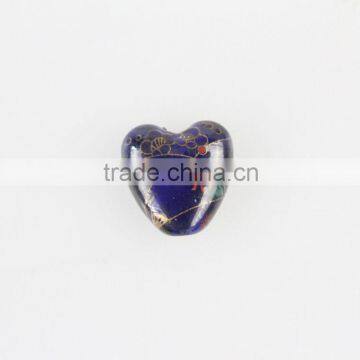 Double-sided Puffed Heart With Flower Multicolored Porcelain Bead