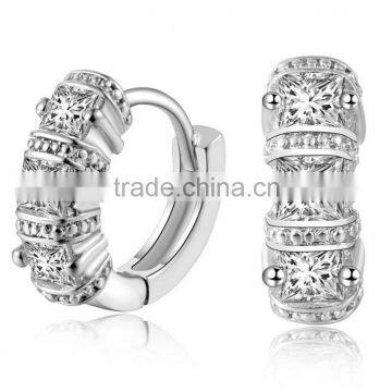 Fashion silver earrings huggie earring , Princess Cut AAA zircon CZ diamond hoop earrings for women