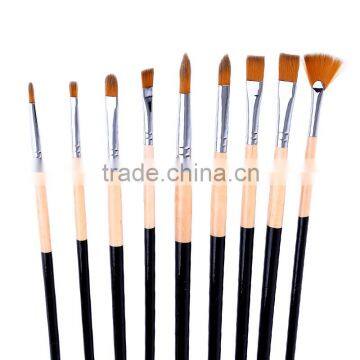Factory Price 9 Pcs Long Wood Handle Artist Nylon Round Paint Brush Flat Paintbrush Fan Brushes Set Watercolor Painting Brush photo-5