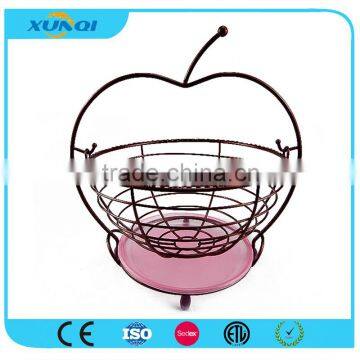 Apple Shape Metal Wire Rectangle Fruit Basket with Net Cover DSCN1413