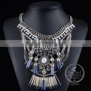 high quality vintage blue lapis chunky statement necklace tin alloy fashion women pendant necklace 6390094