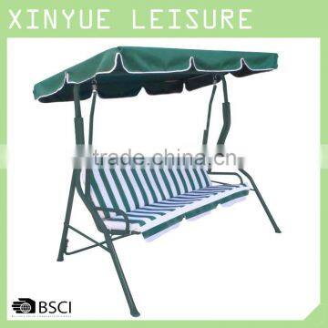 Modern patio garden swing chair, cushioned 3-seat steel swing