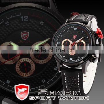 Shark 6 Hands Leather Band Steel Case Mens Quartz Army Luxury Analog Sport Wacth photo-5