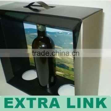 Cheap PVC windows cardboard printing design one bottle wine carrier