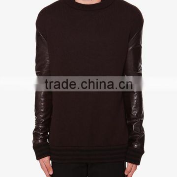 wholesale crewneck sweatshirts with leather sleeve and sublimation printing body for men